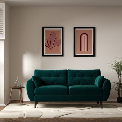 Ada Scandi Buttoned Velvet 3 Seater Sofa with Dark Wood Legs SO'HOME