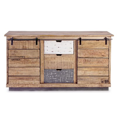 Buffet bas en bois de manguier 2 portes coulissantes 3 tiroirs - HARLEM HELLIN, DEPUIS 1862