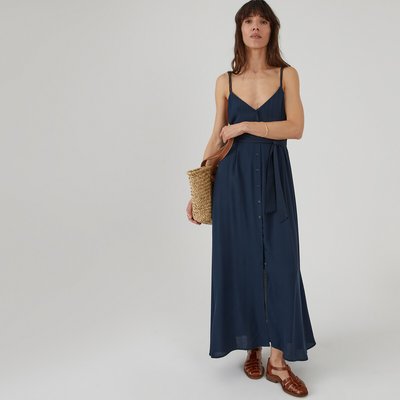 Buttoned Strappy Midaxi Dress with Tie-Waist LA REDOUTE COLLECTIONS