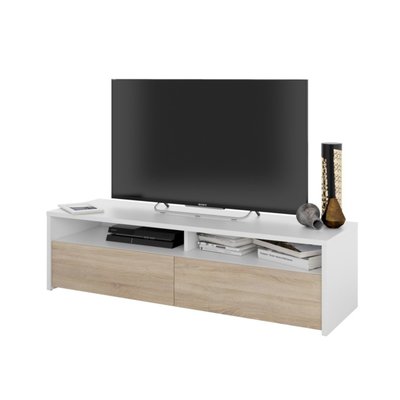 Meuble TV 2 portes battantes et 2 niches de rangement Kioto - L130 cm CALICOSY