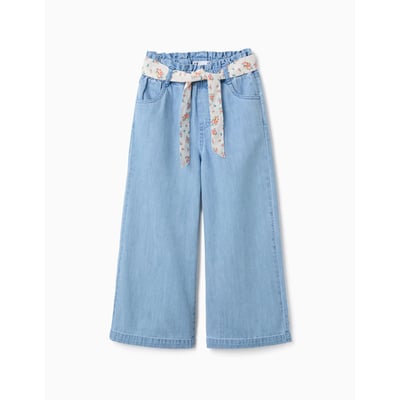 Pantalon en jean à jambe large avec ceinture à motif floral ZIPPY