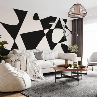 Papier peint panoramique et design avec des formes géométriques noirs et épurées - 255x260 cm (l x h) LA TOUCHE ORIGINALE