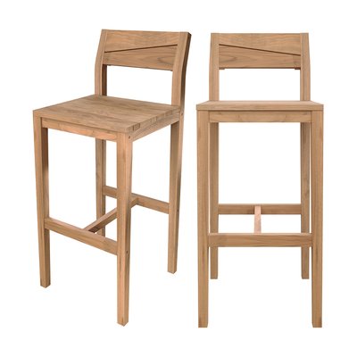 Lot de 2 chaises de bar extérieur en bois de teck massif - TUNGA RENDEZ-VOUS DÉCO