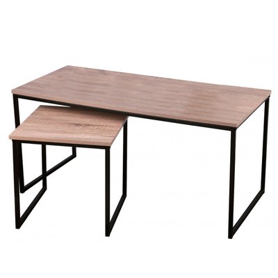 Set de 2 Tables Basses Gigognes en Bois et Métal Noir WADIGA