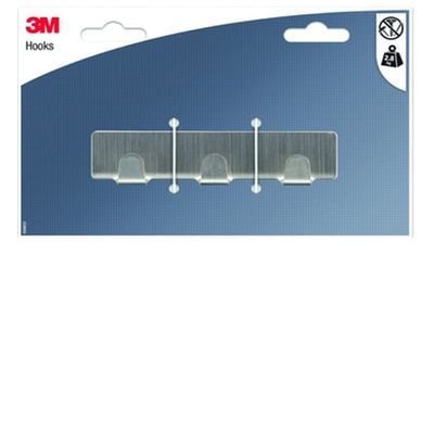 Barrette Adhésive 3 Crochets Métal 3M