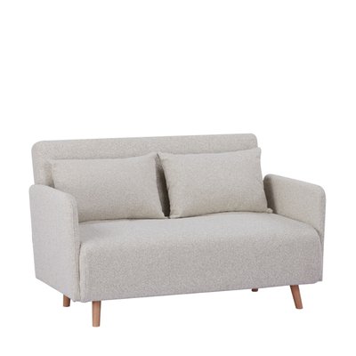 Canapé convertible 2 places en tissu bouclette pieds bois clair L120cm - Belushi DRAWER