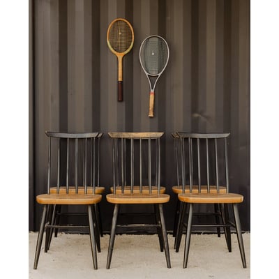 Lot de 6 chaises en bois noir Alma N°1873 - Bon état DEBONGOUT