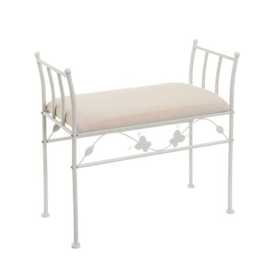Banquette en métal blanc et assise rembourrée coton beige - 68x30x64cm WADIGA