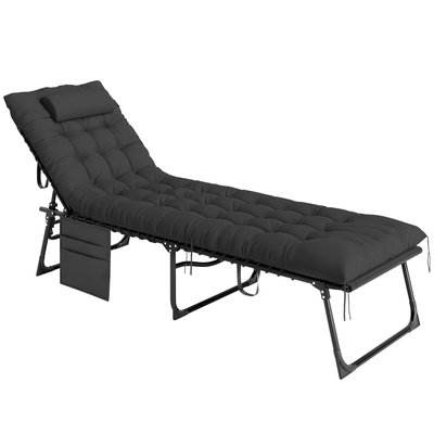 Bain de soleil transat pliable inclinable avec poignée, pochette, matelas OUTSUNNY
