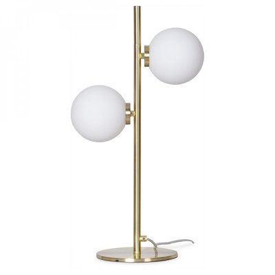 Lampe à Poser Rétro Métal Doré et 2 Globes en Verre Blanchi WADIGA