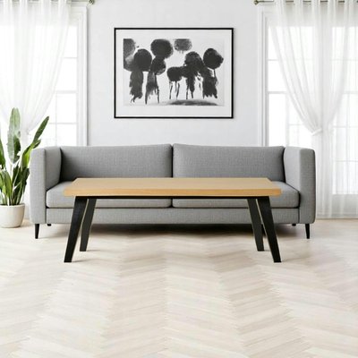 Table basse bois rectangulaire - placage chêne chevrons, pieds noirs GRAZ PIER IMPORT
