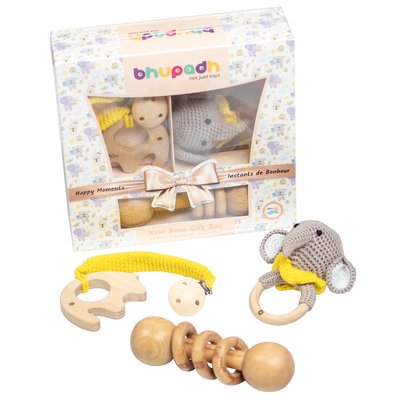 Coffret de 3 hochets en coton et bois naturel SENSO SEVIRA KIDS