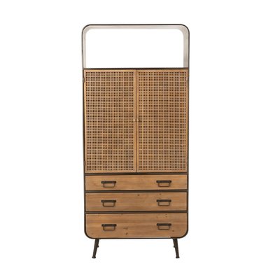 Armoire Haute en Métal 2 Portes 3 Tiroirs avec Cannage CALICOSY