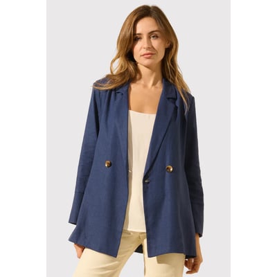 Veste Blazer Femme Lin Arc-en-ciel - Bouton Cobalt - Indigo Moon Taille M - Neuf Sans étiquette