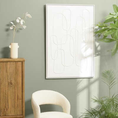 Tableau blanc lignes entremêlées peinture au sable 83 x 123 cm PIER IMPORT