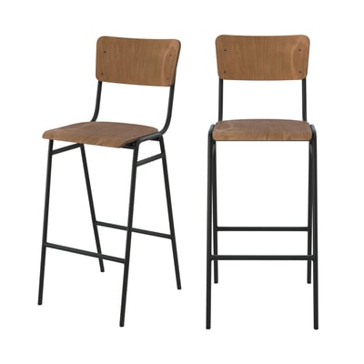 Lot de 2 chaises de bar 75 cm en bois - CLEM MAISON PAVANE