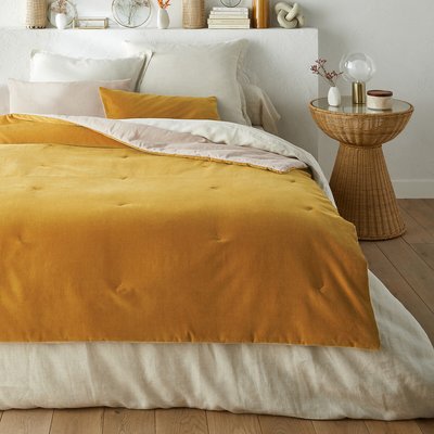 Gesteppte Tagesdecke Velvet, Baumwollsamt/Leinen-Mix uni LA REDOUTE INTERIEURS