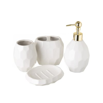 Set salle de bain céramique blanc et or 4 pièces WADIGA