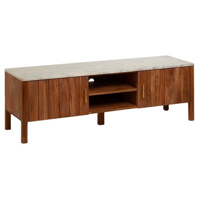 Meuble de télévision acacia et marbre blanc 141x41x45cm WADIGA