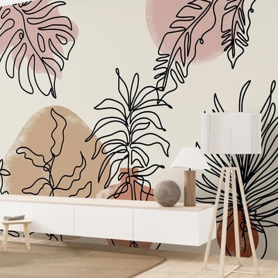 Papier peint plante et terre cuite HEXOA