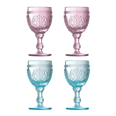 Set of 4  Pink/Blue Wine Glasses SO'HOME