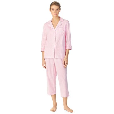 Striped Cotton Pyjamas with 3/4 Length Sleeves LAUREN RALPH LAUREN
