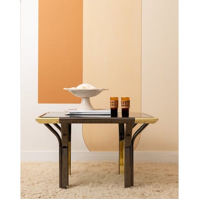 Table basse en verre fumé et laiton Donna N°1583 - Bon état DEBONGOUT