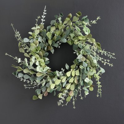 46cm Artificial Mixed Green/Eucalyptus Wreath on Rattan Base SO'HOME