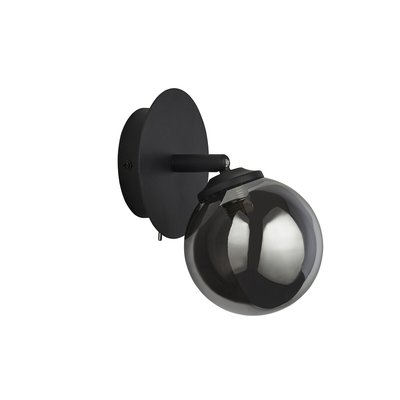 Smoked Glass Globe Wall Light with Black Base SO'HOME