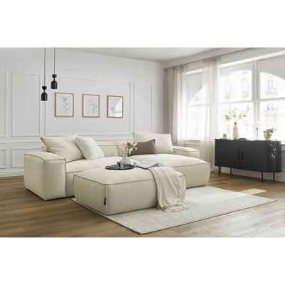 Canapé d'angle fixe 3 places en velours côtelé avec pouf, BOHEME BOBOCHIC