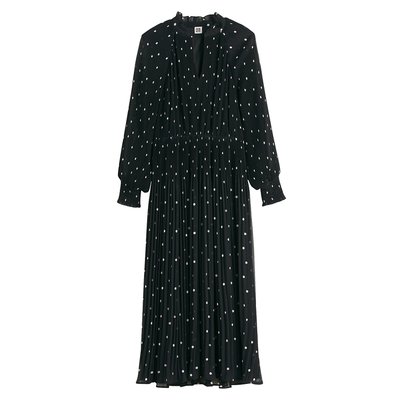 Polka Dot Midaxi-kjole med flæsende hals LA REDOUTE COLLECTIONS