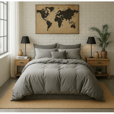 Housse de couette percale de coton lavé unie, Elegance BATON ROUGE