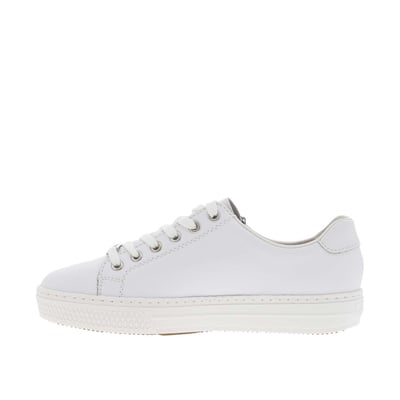 Baskets basses tennis en cuir enduit blanches avec lacets plats et zip latéral RIEKER
