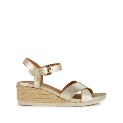 Ademende sandalen in leer met sleehak Panarea GEOX