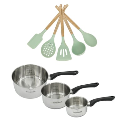 Batterie de cuisine 3 casseroles 12/16/20cm + 5 ustensiles FACKELMANN