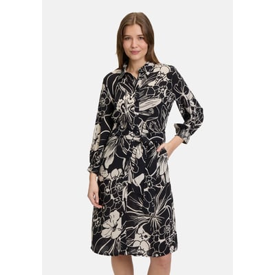 Robe Fleurie Col Chemise - Taille M/L (42), Noir, Neuve Sans étiquette, Manches Courtes