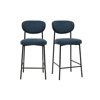 Tabourets de bar fixes en tissu effet velours texturé bleu foncé H65 cm (lot de 2) BREKA MILIBOO