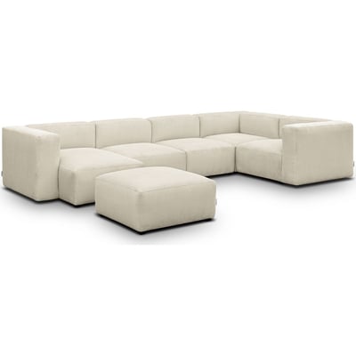 Canapé modulable panoramique 6 places, méridienne gauche en velours côtelé + pouf - MODULO HOMIFAB