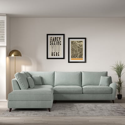Amelia Soft Brushed Corner Sofa & Modular Footstool Set with Dark Wood Legs (Left Facing) ÉDITÉ
