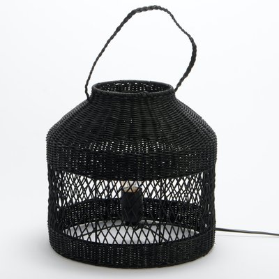 Lampe façon lanterne rotin noir 44 cm PIER IMPORT