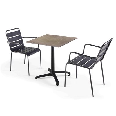 Table inclinable en HPL avec fauteuils en métal, OPERA OVIALA