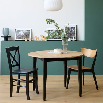 Table ronde bois D115 cm avec 1 allonge et Pieds fuseau - VICTORIA HELLIN, DEPUIS 1862