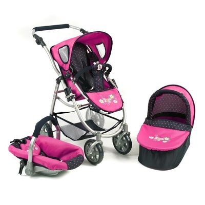 La poussette pour poupées, combinée 3 en 1 EMOTION "ALL IN" - Marine et rose à pois BAYER CHIC 2000