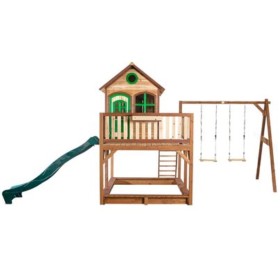Maison liam avec double balançoire marron/vert - toboggan vert AXI