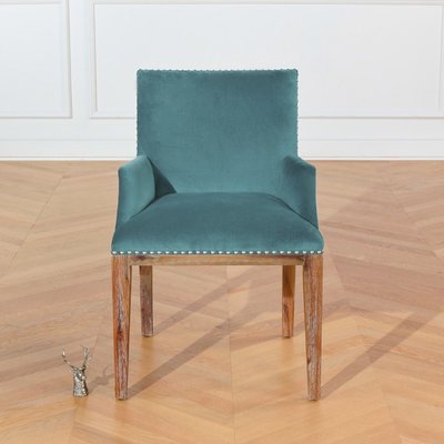 Fauteuil de table en acacia et velours clouté KENZA ROBIN DES BOIS