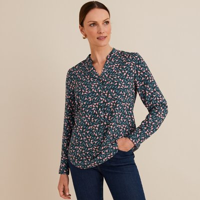 Blusa com decote em V, estampado floral, mangas compridas ANNE WEYBURN