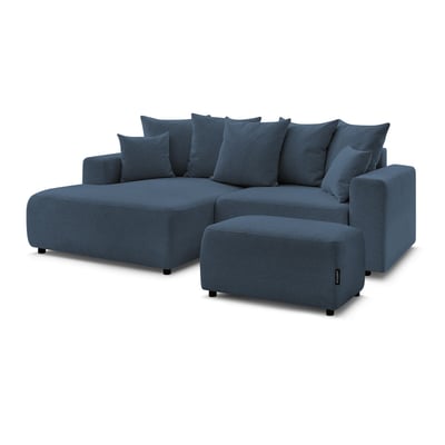 Canapé d'angle convertible 5 places en tissu chiné avec pouf, ATILLA BOBOCHIC