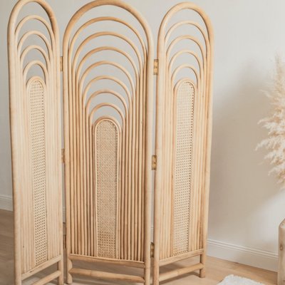Paravent triptyque en rotin et cannage naturel - BORNEO SAUDARA COLLECTIONS