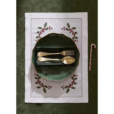 Set de table en lin brodé de Noël MANGO HOME