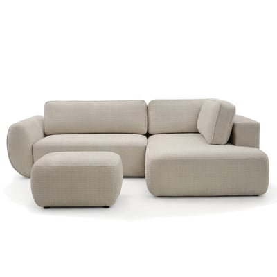 Canapé d'angle convertible 4 places en tissu texturé avec pouf, DENISE BOBOCHIC